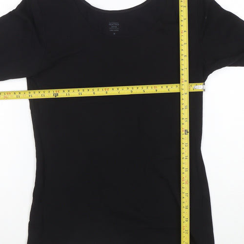 Uniqlo Women Black Long Sleeve Heattech Cotton Top M Basic Scoop Neck