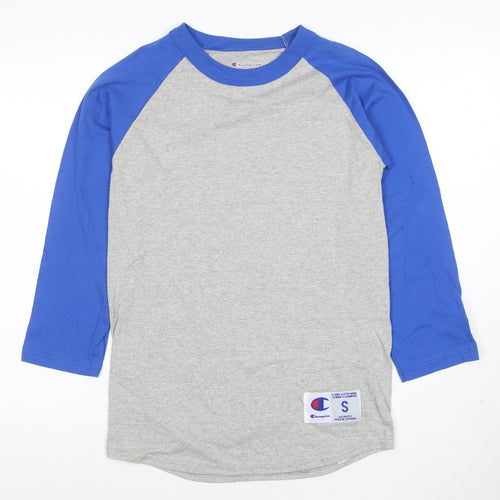 Champion Unisex Grey Blue Raglan 3/4 Sleeve T-Shirt Size S