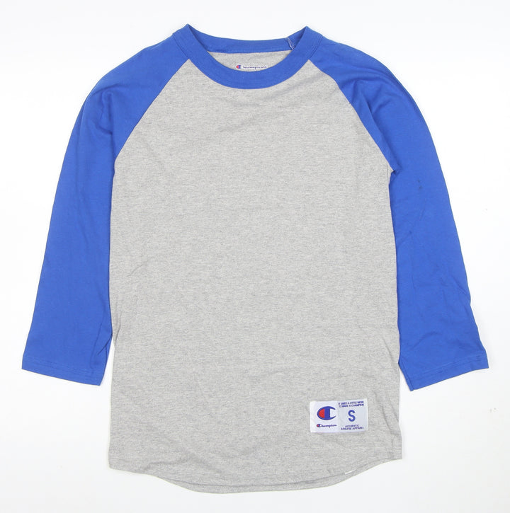Champion Unisex Grey Blue Raglan 3/4 Sleeve T-Shirt Size S