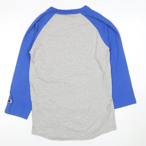 Champion Unisex Grey Blue Raglan 3/4 Sleeve T-Shirt Size S