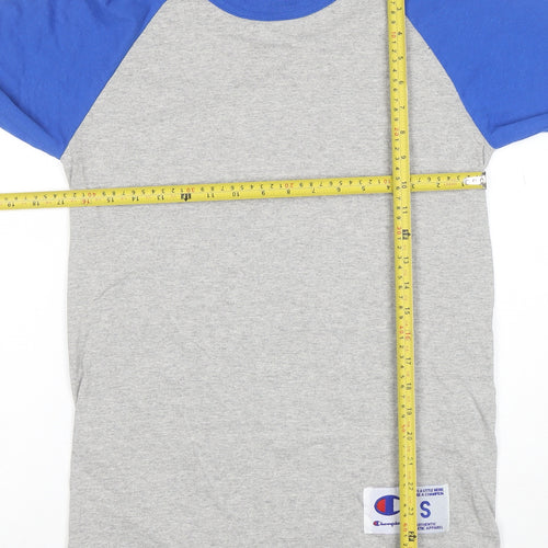 Champion Unisex Grey Blue Raglan 3/4 Sleeve T-Shirt Size S