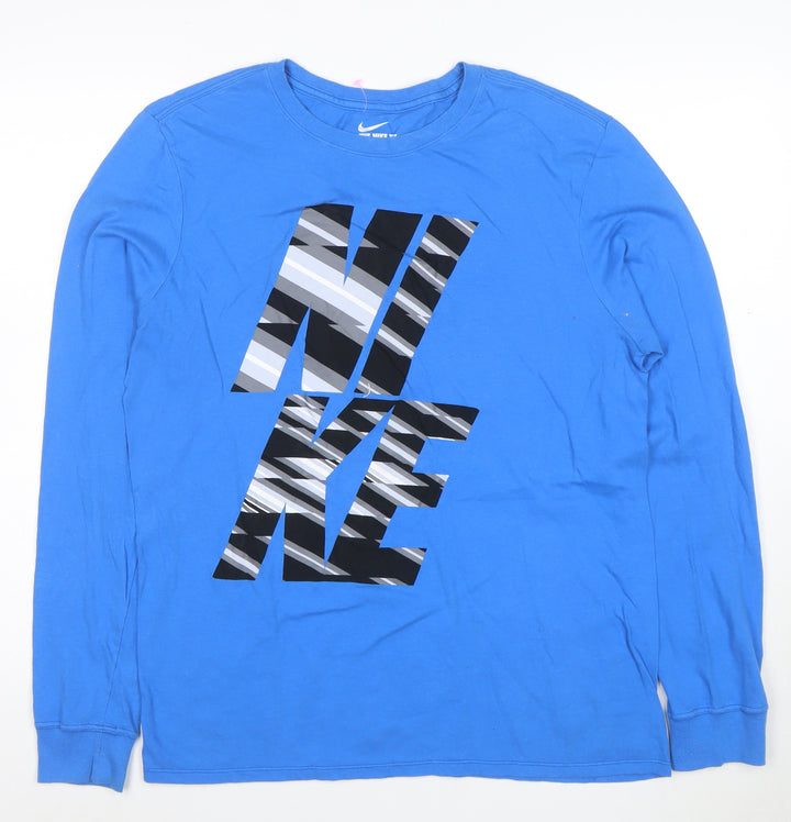 Nike Men's Blue Long Sleeve Graphic Athletic T-Shirt Size M