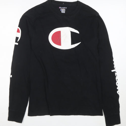 Champion Men's Black Long Sleeve Crew Neck Graphic T-Shirt Size S