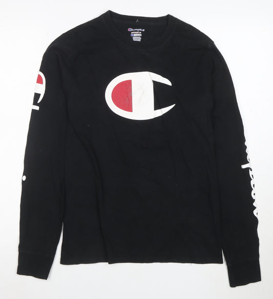 Champion Men's Black Long Sleeve Crew Neck Graphic T-Shirt Size S