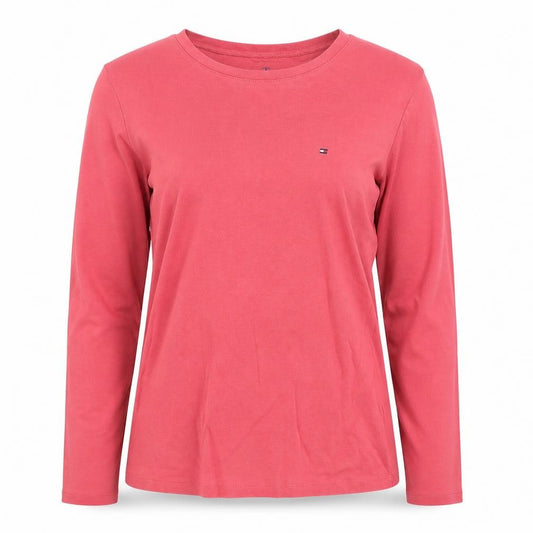 Front view of Tommy Hilfiger Women Pink Long Sleeve Cotton Basic T-Shirt M