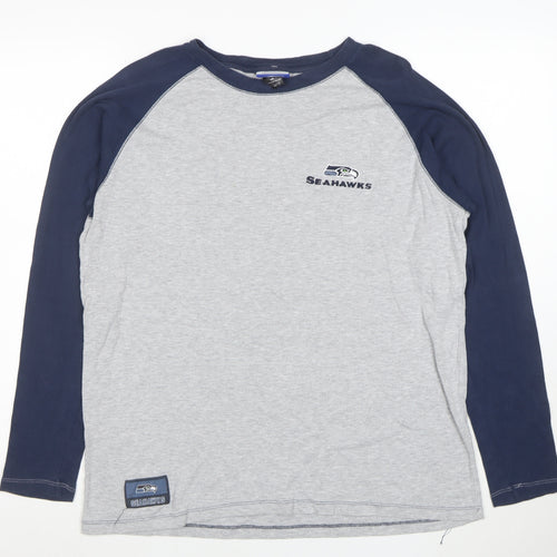 Reebok Men's Grey & Navy Seahawks Long Sleeve Cotton T-Shirt L