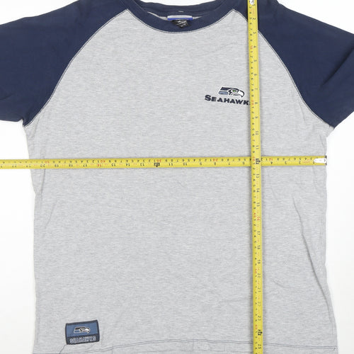 Reebok Men's Grey & Navy Seahawks Long Sleeve Cotton T-Shirt L