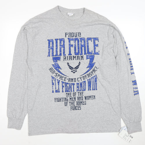 Soffe Men's Grey Air Force Long Sleeve Graphic T-Shirt Size L