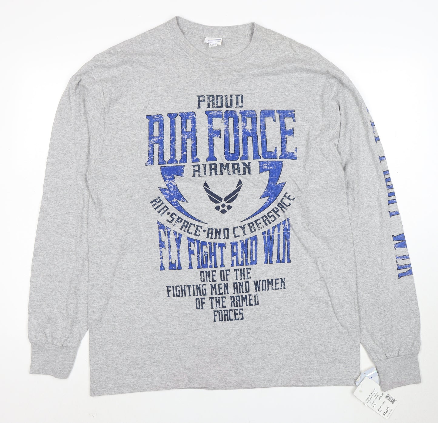Soffe Men's Grey Air Force Long Sleeve Graphic T-Shirt Size L