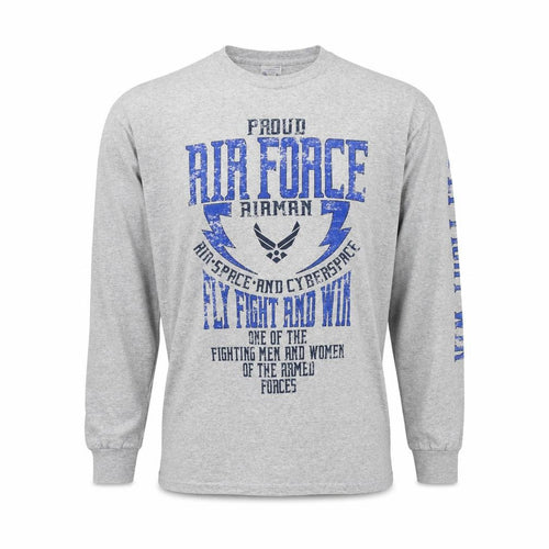 Soffe Men's Grey Air Force Long Sleeve Graphic T-Shirt Size L