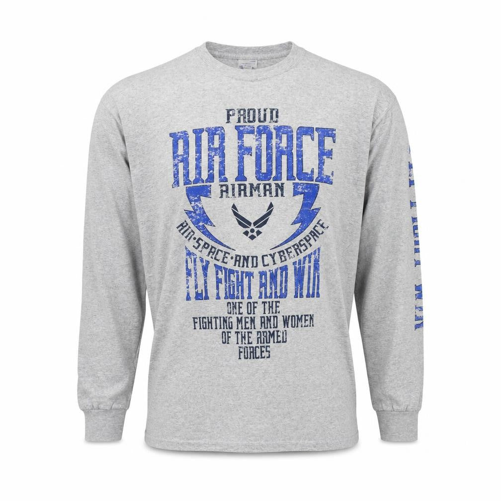 Soffe Men's Grey Air Force Long Sleeve Graphic T-Shirt Size L