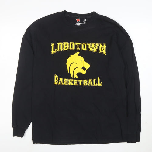 Hanes Men's Black Lobotown Basketball Long Sleeve Graphic T-Shirt L