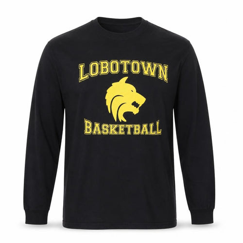 Hanes Men's Black Lobotown Basketball Long Sleeve Graphic T-Shirt L