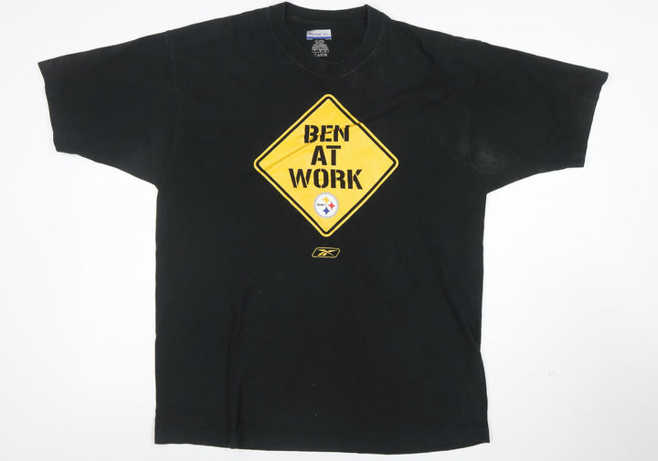 Reebok Mens Black Graphic 'Ben At Work' T-Shirt Size L Vintage