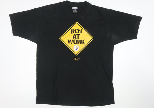 Reebok Mens Black Graphic 'Ben At Work' T-Shirt Size L Vintage