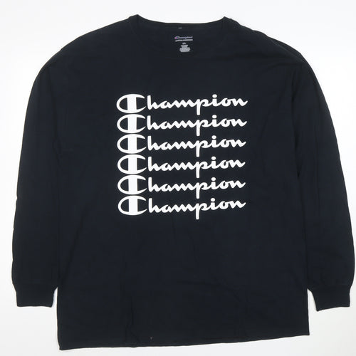 Champion Men's Black Long Sleeve Logo Graphic T-Shirt 1XL