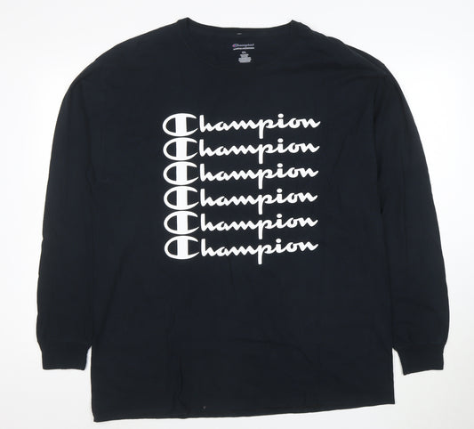 Front view of Champion women’s black long sleeve logo graphic t-shirt 1xl