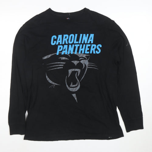Majestic Men Black Carolina Panthers Long Sleeve Cotton T-Shirt Medium
