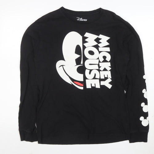 Disney Men Black Mickey Mouse Long Sleeve Graphic T-Shirt M