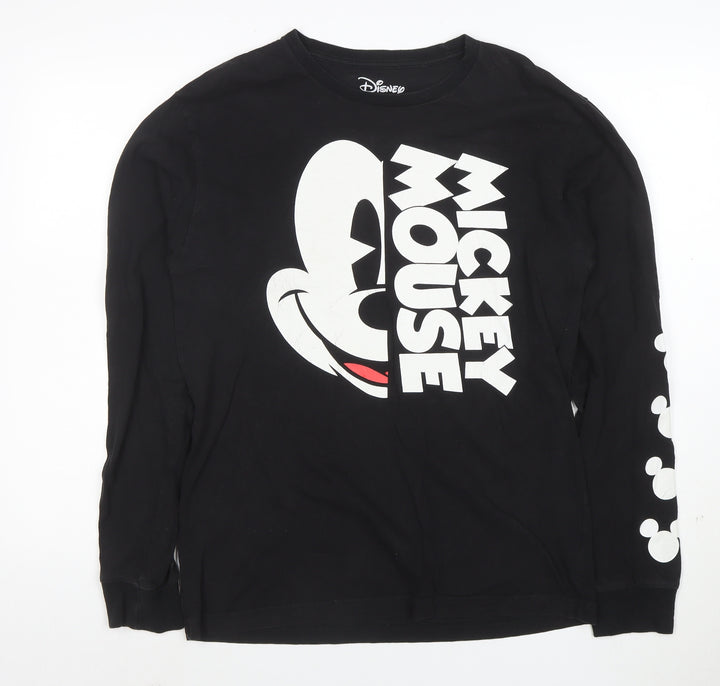Disney Men Black Mickey Mouse Long Sleeve Graphic T-Shirt M