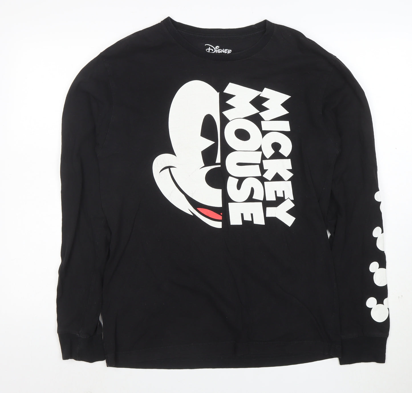 Disney Men Black Mickey Mouse Long Sleeve Graphic T-Shirt M