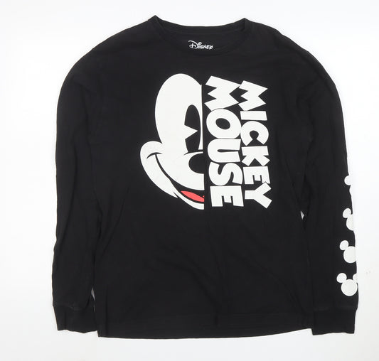 Disney Men Black Mickey Mouse Long Sleeve Graphic T-Shirt M