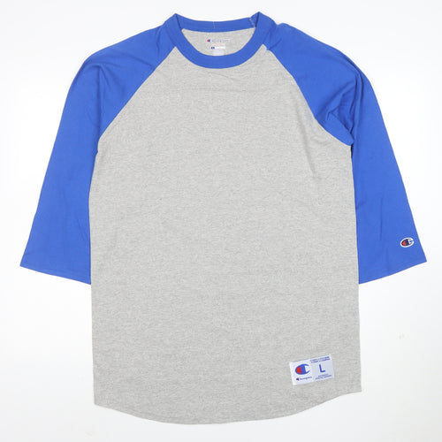 Champion Unisex Blue Grey Raglan 3/4 Sleeve Ringer T-Shirt L