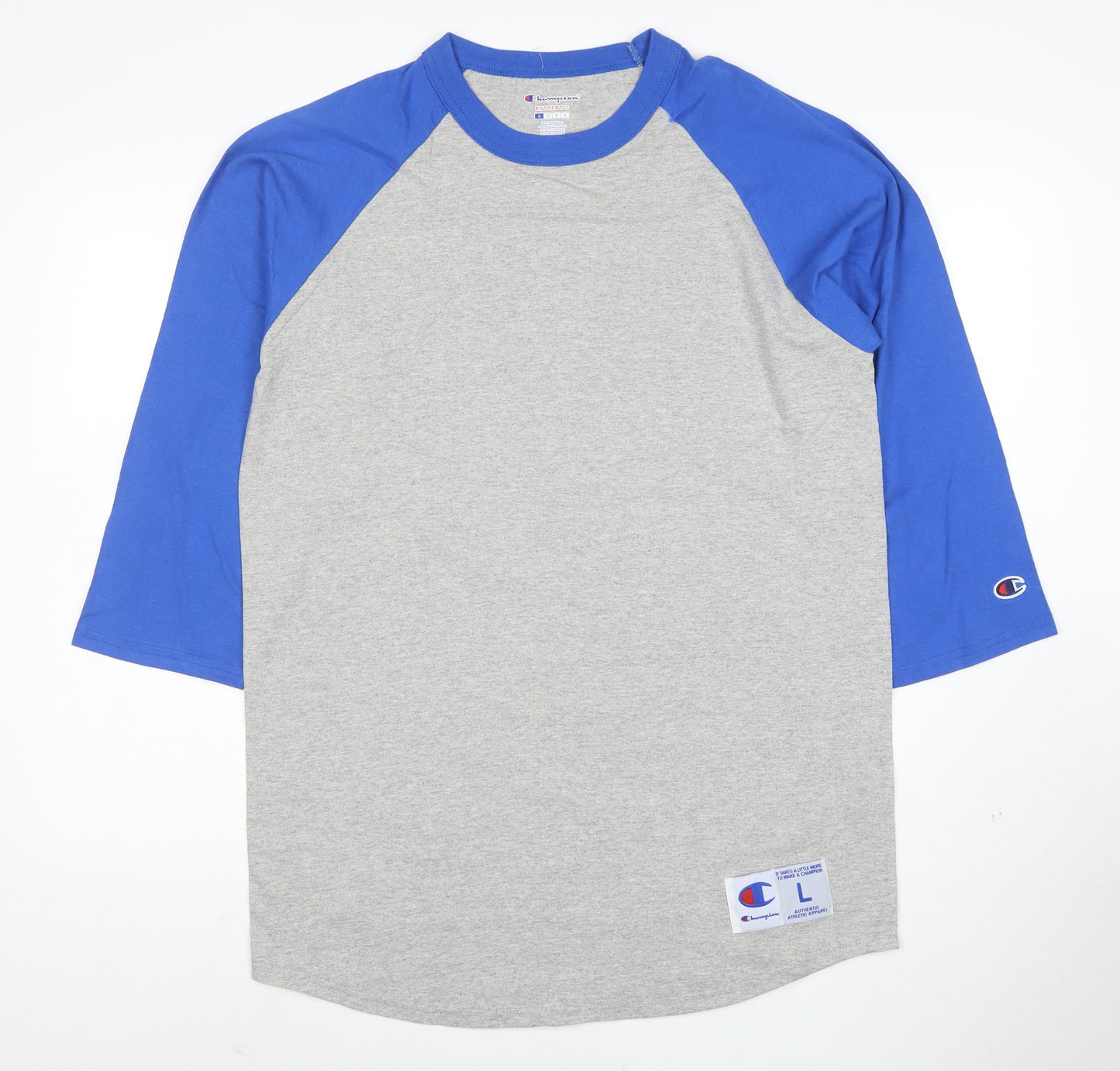 Champion Unisex Blue Grey Raglan 3/4 Sleeve Ringer T-Shirt L