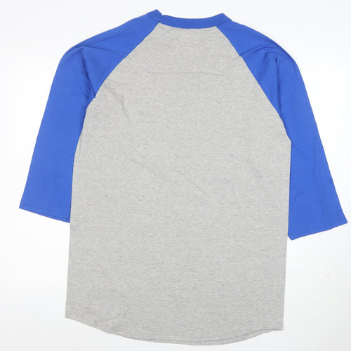 Champion Unisex Blue Grey Raglan 3/4 Sleeve Ringer T-Shirt L