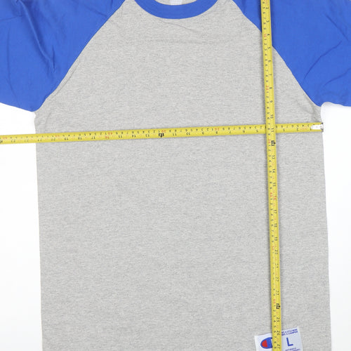 Champion Unisex Blue Grey Raglan 3/4 Sleeve Ringer T-Shirt L
