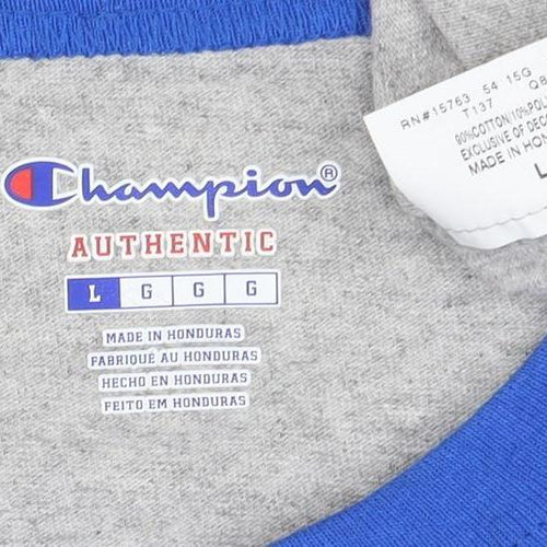 Champion Unisex Blue Grey Raglan 3/4 Sleeve Ringer T-Shirt L