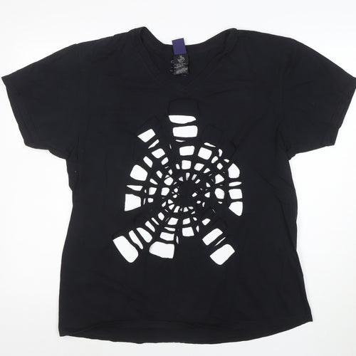 Gildan Men’s Black V-Neck Cut Out Gothic Style Cotton T-Shirt Size L