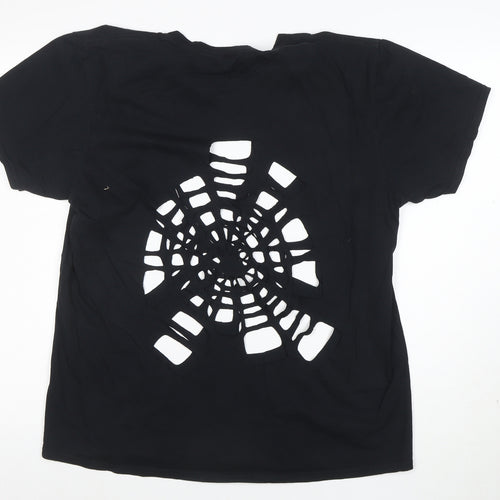 Gildan Men’s Black V-Neck Cut Out Gothic Style Cotton T-Shirt Size L