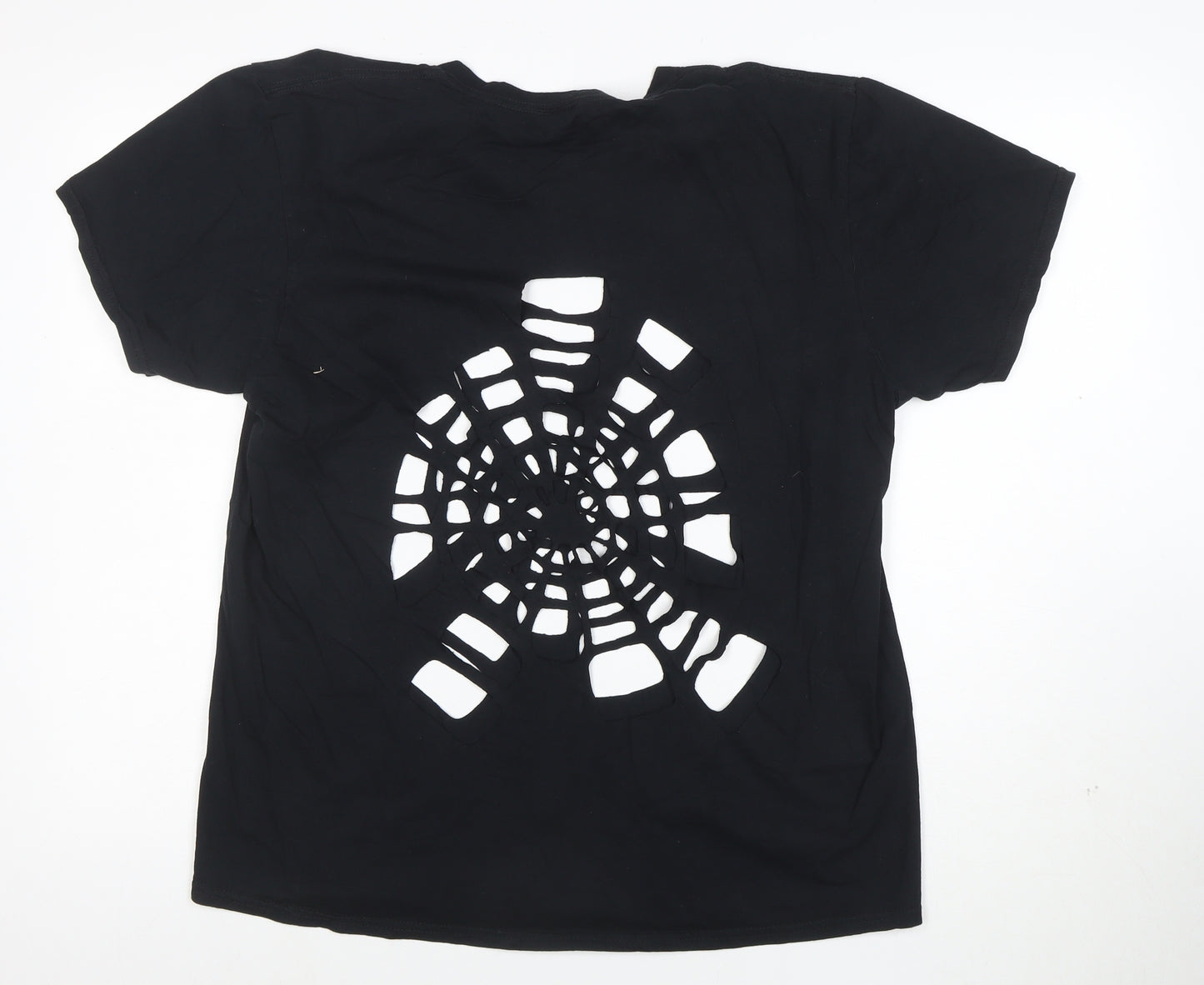 Gildan Men’s Black V-Neck Cut Out Gothic Style Cotton T-Shirt Size L