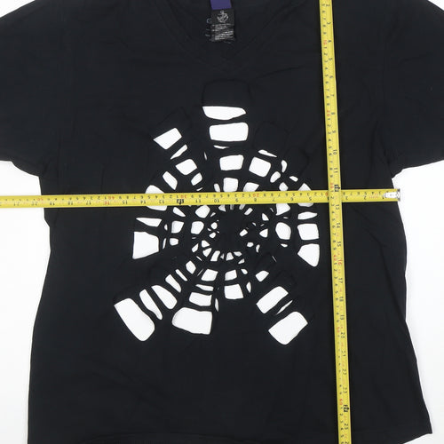 Gildan Men’s Black V-Neck Cut Out Gothic Style Cotton T-Shirt Size L