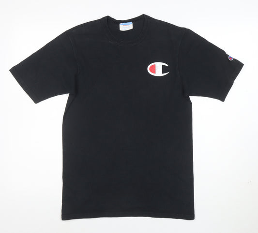 Champion Men Black Small Logo Cotton Crew Neck T-Shirt