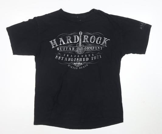 Hard Rock Cafe Men's Black Graphic T-Shirt Large Cotton Music Theme