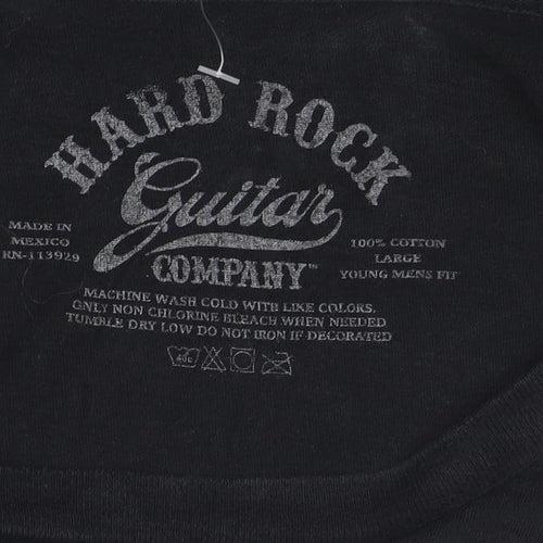 Hard Rock Cafe Men's Black Graphic T-Shirt Large Cotton Music Theme