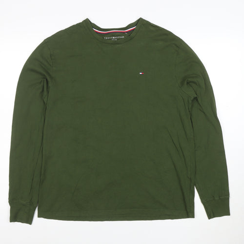 Tommy Hilfiger Men's Green Long Sleeve Crew Neck Cotton T-Shirt M