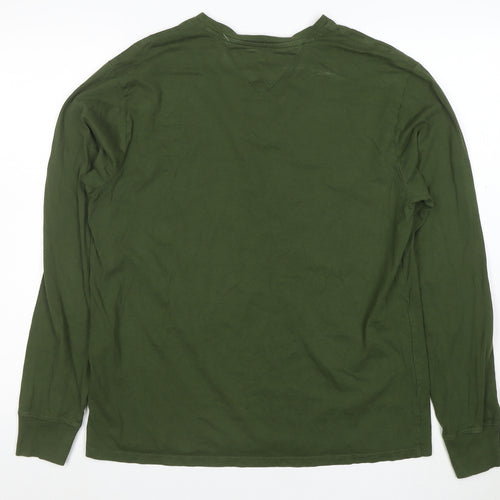 Tommy Hilfiger Men's Green Long Sleeve Crew Neck Cotton T-Shirt M