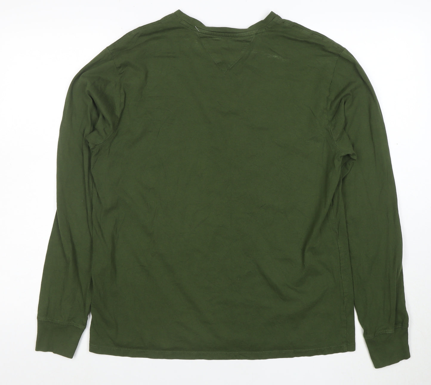 Tommy Hilfiger Men's Green Long Sleeve Crew Neck Cotton T-Shirt M