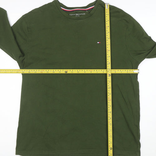 Tommy Hilfiger Men's Green Long Sleeve Crew Neck Cotton T-Shirt M