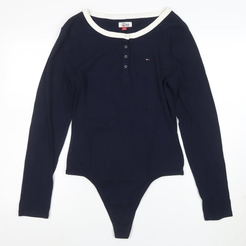 Tommy Hilfiger Denim Womens Navy Bodysuit L Long Sleeve Cotton Blend