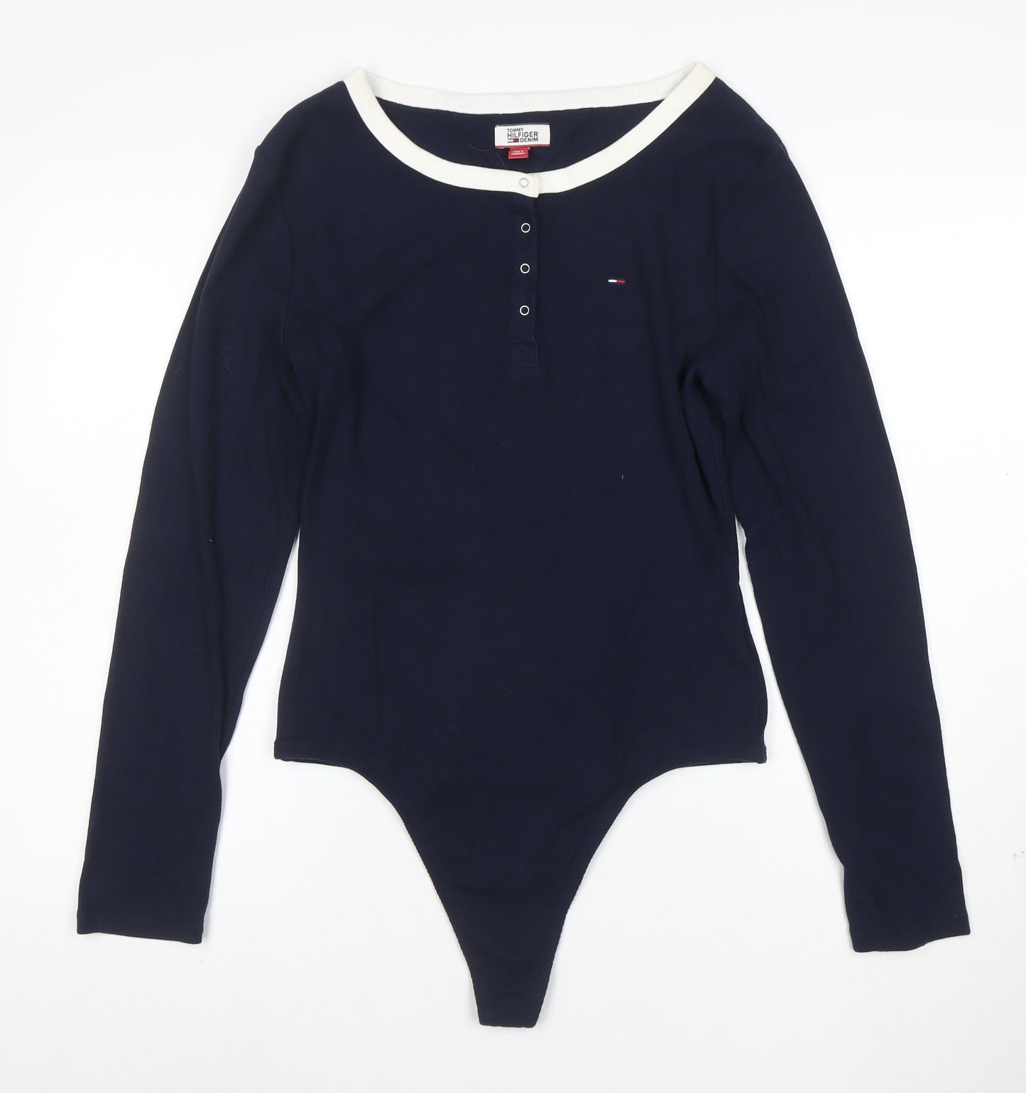 Tommy Hilfiger Denim Womens Navy Bodysuit L Long Sleeve Cotton Blend
