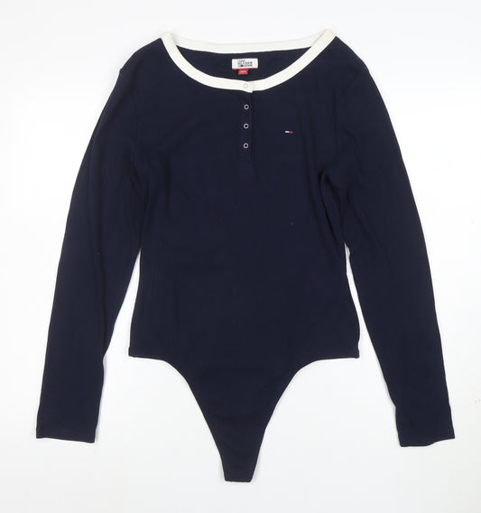 Tommy Hilfiger Denim Womens Navy Bodysuit L Long Sleeve Cotton Blend