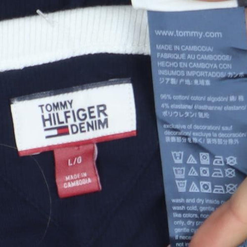 Tommy Hilfiger Denim Womens Navy Bodysuit L Long Sleeve Cotton Blend
