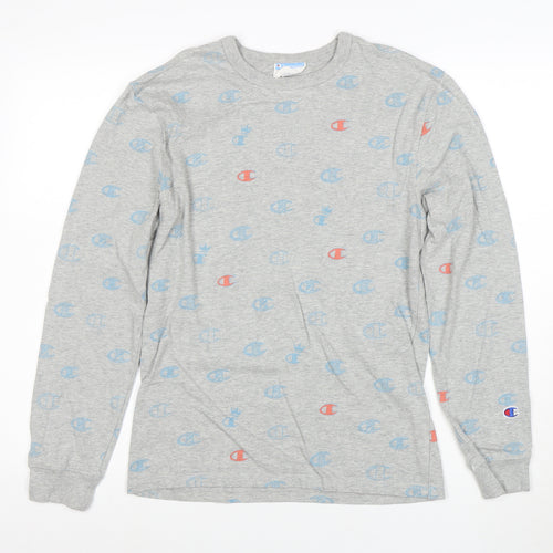 Champion Women's Grey Long Sleeve Cotton Logo T-Shirt Small