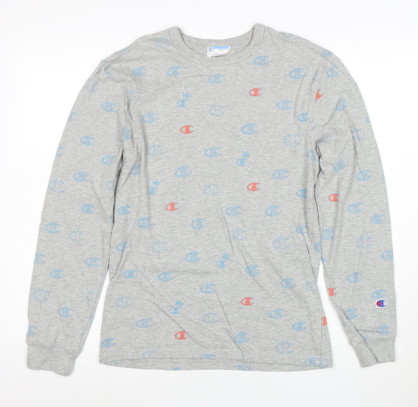 Champion Women's Grey Long Sleeve Cotton Logo T-Shirt Small