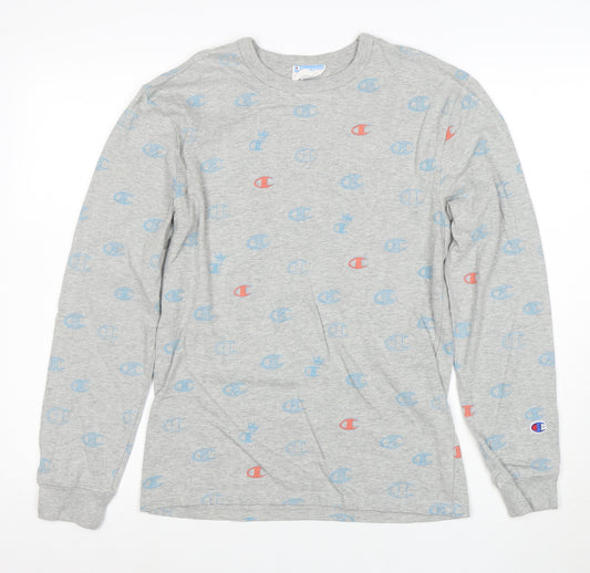 Champion Women's Grey Long Sleeve Cotton Logo T-Shirt Small