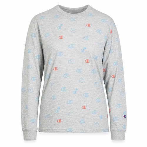 Champion Women's Grey Long Sleeve Cotton Logo T-Shirt Small